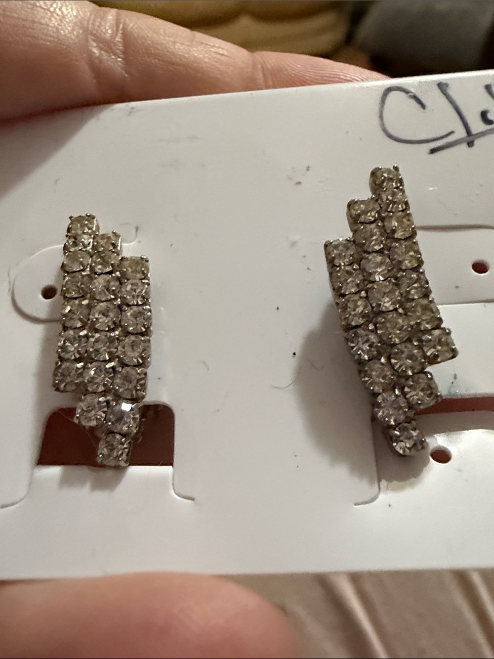 Clear Crystal Tiered Drop Earrings in Silver Tone